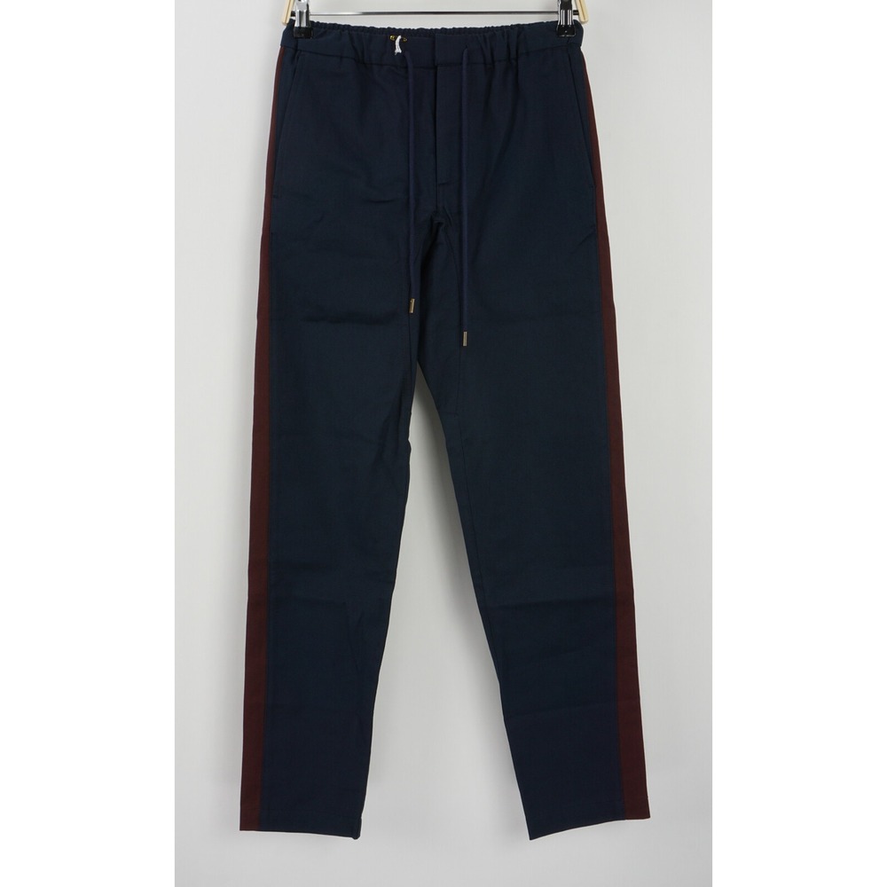 Fanmail Mens Blue Red Striped Organic Cotton Twill Canvas Drawstring Pants S XS